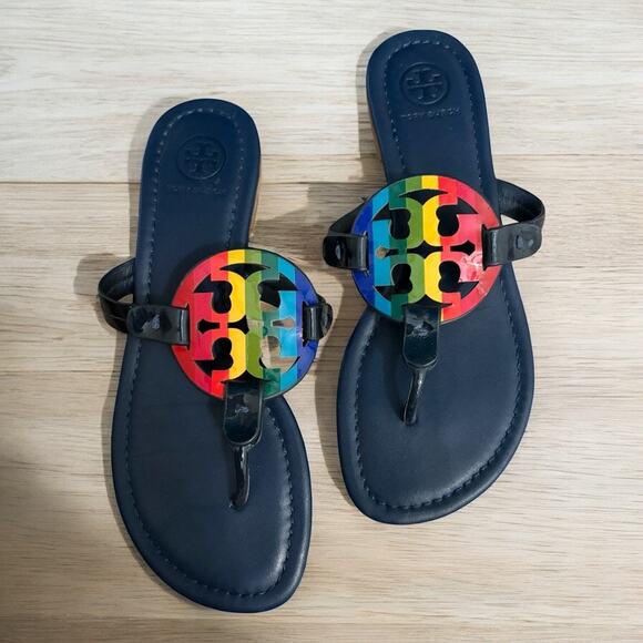 Tory Burch Miller FlipFlop Bright Rainbow Navy 6.5 - Picture 2 of 5